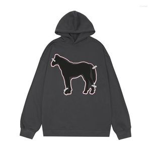 Sweats à capuche pour hommes Graffiti lettre cheval imprimé graphique sweat à capuche Streetwear Hip Hop hommes pull ample à capuche Grade gris haut