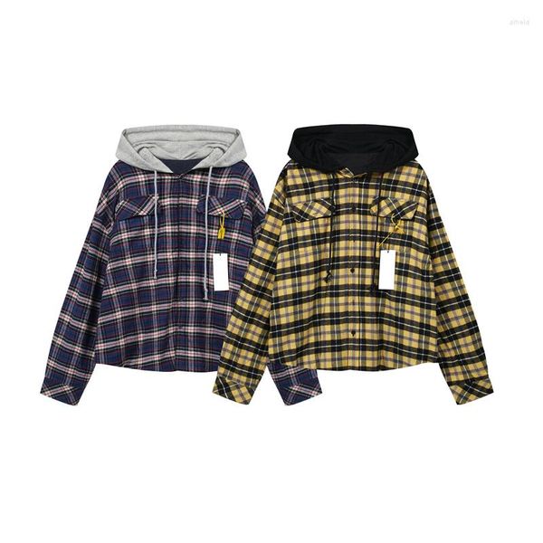 Sweats à capuche pour hommes Grailz Cardigan à capuche qualité Plaid jaune veste surdimensionnée réversible bouton ample pour femmes avec étiquettes