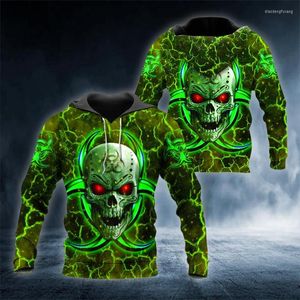 Sweats à capuche pour hommes flamme verte crâne yeux rouges tatouage 3D complet imprimé sweat à capuche unisexe hommes sweat Streetwear pull zippé veste décontractée survêtement