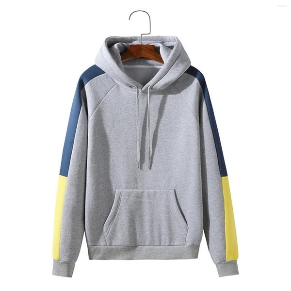 Sudaderas con capucha para hombre Sudaderas con capucha de manga larga de color gris sólido Blusa con cordón en bloques de color y bolsillo Kanga Tops de chándal para hombre