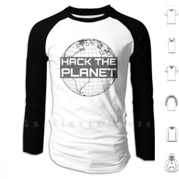 Sweats à capuche pour hommes Hack The Planet - Conception de globe gris foncé pour les pirates informatiques Codeur de code binaire d'administration à manches longues