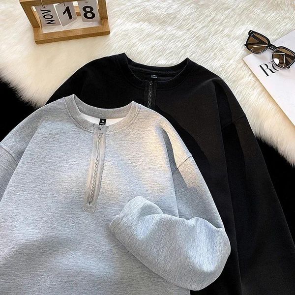 Sudaderas con capucha para hombre Sudadera con cuello redondo y media cremallera Camiseta con fondo gris de moda Estilo de pareja Abrigo deportivo informal de manga larga Estética