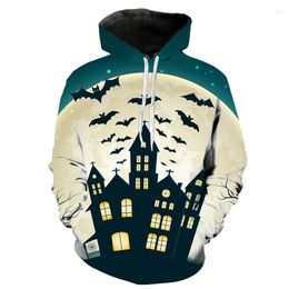 Sweats à capuche pour hommes Halloween château chauve-souris hommes femmes 3D imprimé décontracté dessin animé sweat à capuche mode sweats à capuche