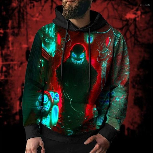 Sudaderas con capucha para hombre Suéter con capucha de Halloween para hombre Sudadera de manga larga con estampado de calabaza fantasma colorido Ropa de moda para otoño e invierno