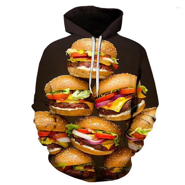 Sudaderas con capucha para hombre Hamburguesa Sudadera con capucha 3D Sudadera divertida Ropa de calle HipHop Tamaño asiático S-6XL