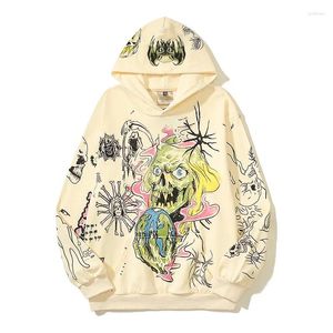 Herren Hoodies Handgemaltes Graffiti Dark Skeleton Head Design Pullover Kapuzenpullover Unisex Streetwear Baggy Y2K Fleece Sweatshirts