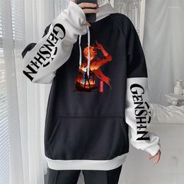 Mannen Hoodies Harajuku Adventure Games Genshin Impact Mannen Vrouwen Winter Grappige Tartaglia Manga Rode Print Mode Patchwork Sweatshirts