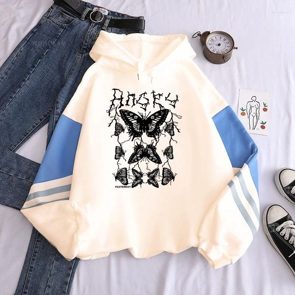 Sweats à capuche pour hommes Harajuku Butterfly Manga Graphic Streetwear Pull Tops Casual Mode Surdimensionné Hip Hop Vintage Patchwork Sweatshirts