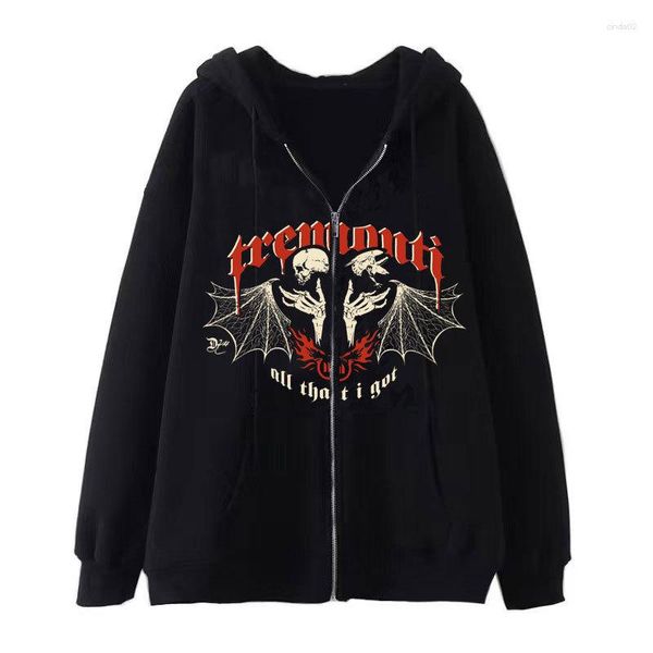 Sweats à capuche pour hommes Harajuku Dark Wind Hip Hop Goth Y2Y Skull Zipper Sweat à capuche Hommes Femmes Mode Punk Fallow Manteau Lâche Sweat-shirt surdimensionné Top