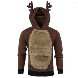 Sweats à capuche pour hommes Harajuku Hommes Sweat à capuche de Noël Plume de renne Fourrure de Noël Top 3D Couture en peluche Sweat à capuche à manches longues Felpa Uomo