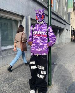 Sudaderas con capucha para hombre, sudadera Harajuku de gran tamaño con diseño de diablo, ropa de calle con estampado de letras bordadas para hombre, sudadera Vintage con cremallera, chaqueta gótica