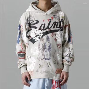 Sweats à capuche pour hommes Harajuku rétro Kapok Graffit décontracté à capuche hommes et femmes Streetwear sweats éponge surdimensionnés sweat à capuche Hip Hop ample