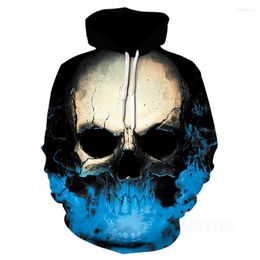 Heren Hoodies Harajuku Skull Ghost Tanden grappige mannen en vrouwen 3D horror half witte versie blauw groot patroon bedrukte hoodie hiphop