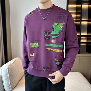 Sweat-shirt à capuche pour hommes, Harajuku, violet, imprimé, décontracté, col ras du cou, sans capuche, 2024
