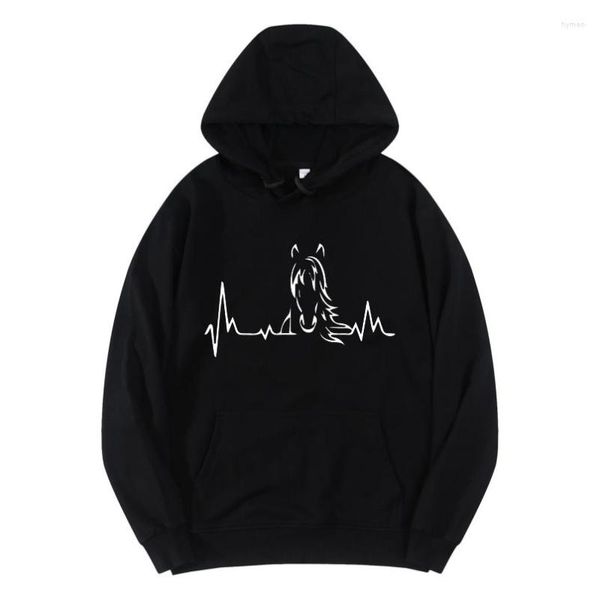 Sweat à capuche masculine rythme du cœur de chevaux drôles Femmes mignonnes graphiques nouveauté streetwear hommes à street