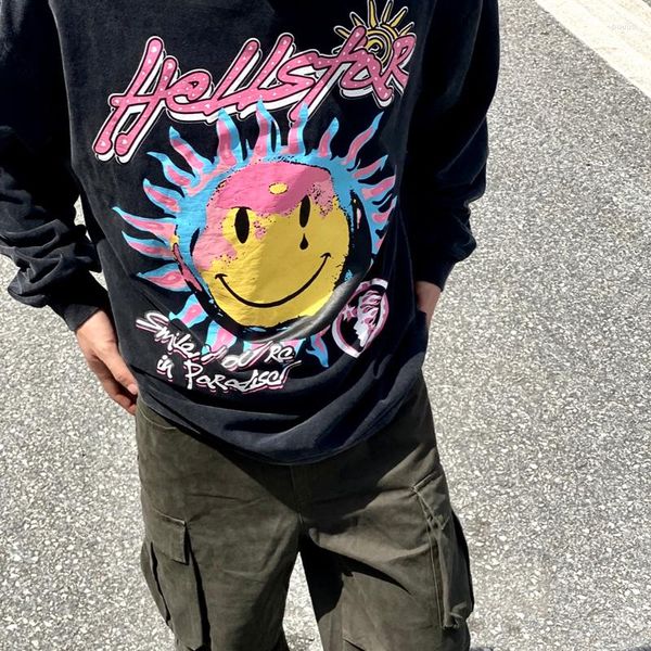 Sudaderas con capucha para hombre Heavyweight Vintage Wash Hellstar Sudaderas Sunflower Limited Graffiti High Street Oversized Hombres Mujeres Camisetas de manga larga