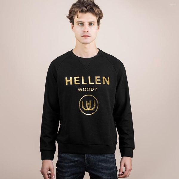 Sweats à capuche masculine Hellenwoody Mens Bronzing Imprimé Logo Luxury Coton mélange SweetShirts Casual Slim-Fit Cabinet Vêtements