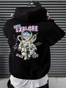 Sudaderas con capucha para hombre Here Explore Space Astronaut, ropa estampada para hombre, Sudadera con capucha que combina con todo, jerséis deportivos de lana, sudadera cómoda con bolsillo para hombre