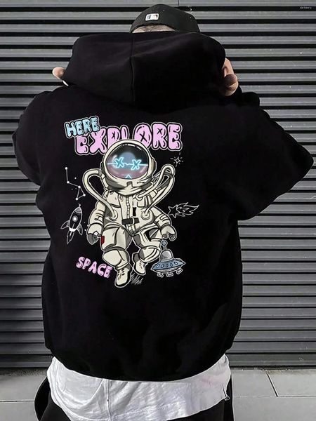 Sweats à capuche pour hommes ici explorer l'astronaute de l'espace imprimé hommes vêtements tout-Match à capuche Sport polaire pulls poche confortable mâle à capuche