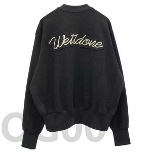 Sudaderas con capucha para hombre Versión alta we11done 21aw industria pesada hilo de oro bordado de letras amantes masculinos y femeninos suéter de cuello redondo versátil