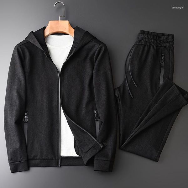 Sudadera con capucha para hombres de calidad negra suave tela suave sudadera con capucha con pantalones de moda de color sólido de ajuste delgado para hombres