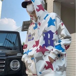 Sweats à capuche pour hommes Hip Hop américain rétro fermeture éclair hommes femmes lâche étoile imprimé manteau à capuche Cardigan veste vêtements unisexe sweat