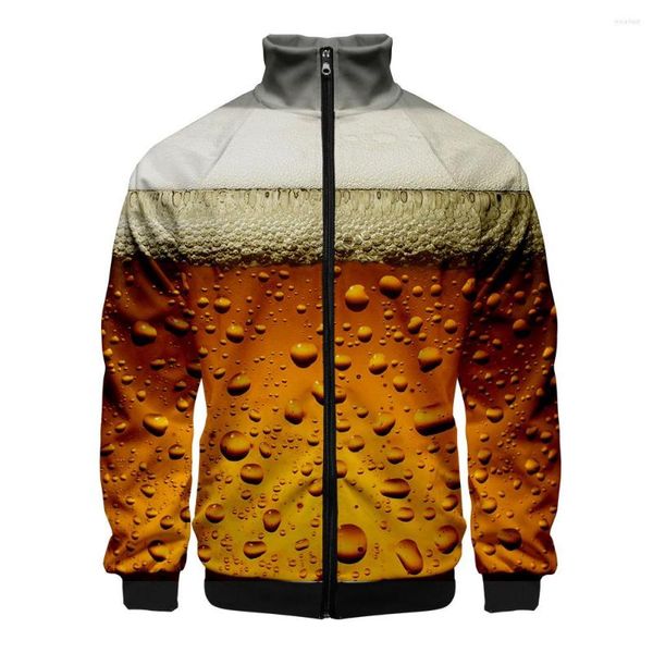 Sweats à capuche pour hommes Hip Hop Mignon Zipper Mode Tendance Veste Décontractée Journée Internationale de la Bière 3D Kpop Style Slim Fit Col Hommes Streetwear Manteau