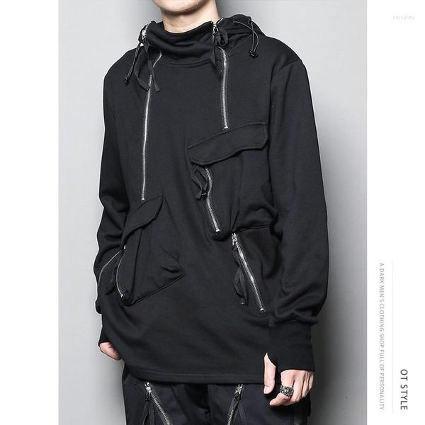 Sweats à capuche pour hommes Sweat à capuche Hip Hop Automne et hiver Design original Pull à capuche Zipper Personnalité Poche Outillage Doigt Blouse Tendance Manteau