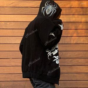 Sudaderas con capucha para hombre Hip Hop Y2k para hombre y mujer sudaderas con estampado de Calavera pareja chaqueta suelta abrigos más cárdigan con cremallera de lana ropa de calle