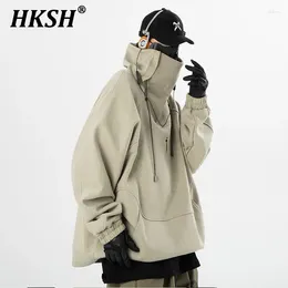 HO capazas masculinas HKSH Heavy Industry Autumn Winter Dark Hip Hop High Collar Sweatshirt Tide CHIC Letter Coats Cotton HK0157
