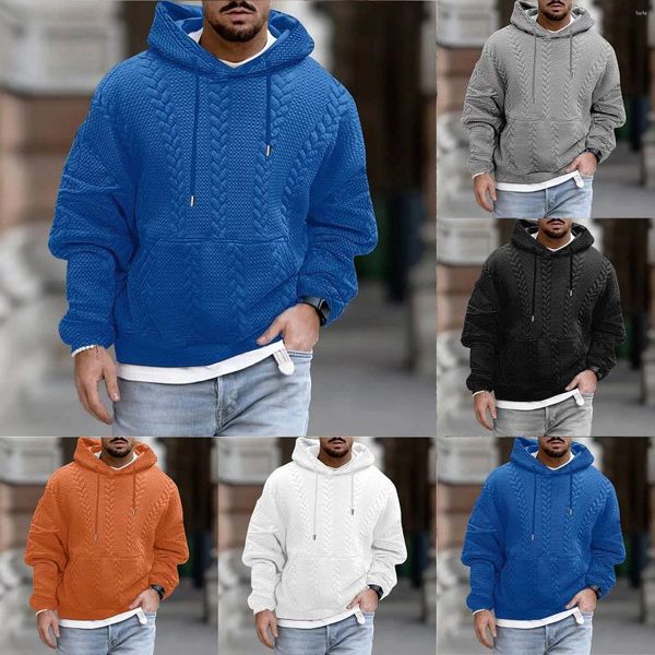 Sudaderas con capucha para hombre, suéteres gruesos de manga larga, suéter elástico, Top ajustado de punto para otoño e invierno, sudaderas para hombre