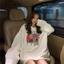 Heren hoodies capuches pullover dames mode tops herfst oversized hoodie Koreaanse losse cartoon print middellange lengte brede mouw