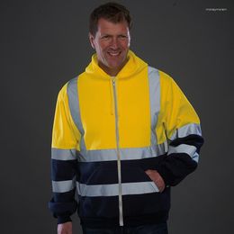 Sudaderas con capucha para hombre Sudadera con capucha Rayas reflectantes Ropa de trabajo de saneamiento Cremallera de bloqueo de color polar