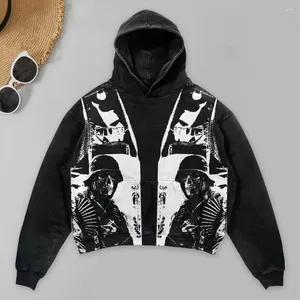 Heren Hoodies Hoodie Punk Stijl Gotische Schedelprint Retro Mode Loose Fit Trend Pullover Y2k Crop Top Sweatshirt