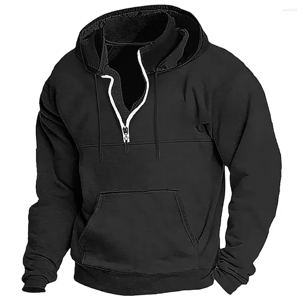 Sudaderas con capucha para hombre Sudadera con capucha Cuarto de cremallera Negro Vino Azul marino Verde oscuro Con capucha Llanura De gran tamaño Grueso De moda