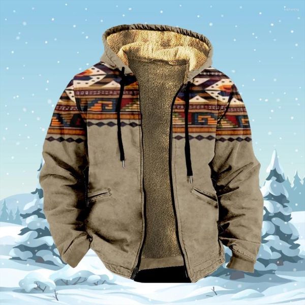 Sudaderas con capucha para hombre Sudadera con capucha Cremallera para hombre Casual Patchwork Rayas tribales Color vintage Abrigo de invierno Sudadera de manga larga Chaqueta con capucha