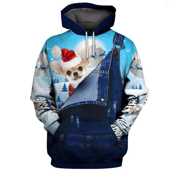 Sweats à capuche pour hommes HX Graphic Salopette Hommes Noël Chihuahua Vêtements 3D Imprimer Sweat à capuche décontracté Unisexe Harajuku Sweatshirts