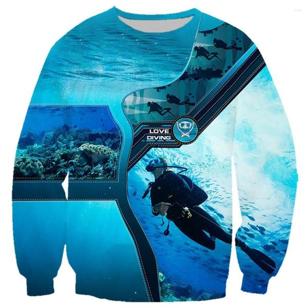 Sweats à capuche pour hommes Hx Love Diving Sweatshirts 3d Graphics Seabed School of Fish Sportswear Fashion Splicing Pullovers Funny Casual Clothing