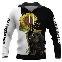 Sudaderas para hombres Hx mascota 3d dachshund sudadera con capucha impresa para girasol