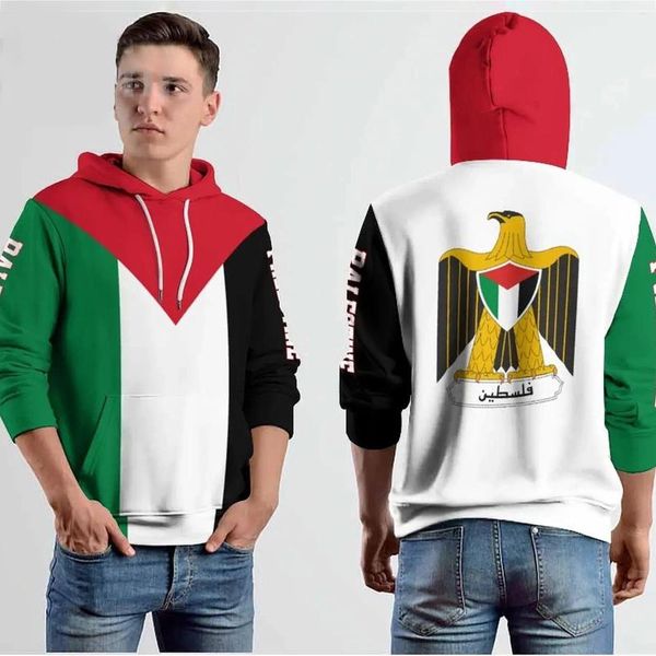 Sudaderas con capucha para hombre HX Bandera de Palestina Diseño de moda Emblema nacional Empalme a rayas Sudadera con capucha con cremallera Ropa informal para hombres y mujeres Ropa de calle