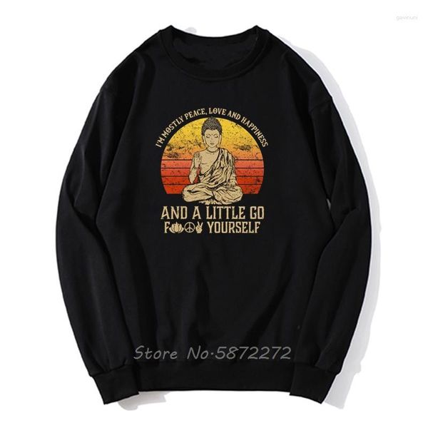 Sweats à capuche pour hommes I'm Mostly Peace Love Happiness Retro Buddha Namaste Yoga Hoodie Zen Master Casual Pride Men Unisex Pollover Sweatshirt