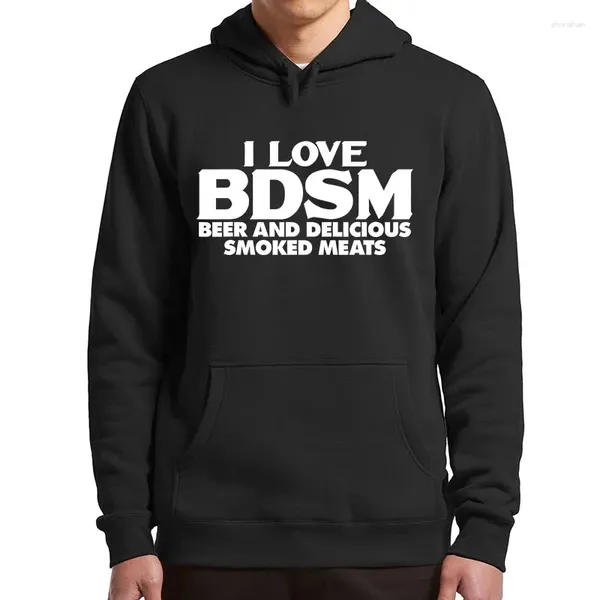 Sudaderas con capucha para hombre, I Love BDSM, cervezas y carnes ahumadas, jerga divertida, ropa para hombre, Sudadera con capucha Unisex suave informal