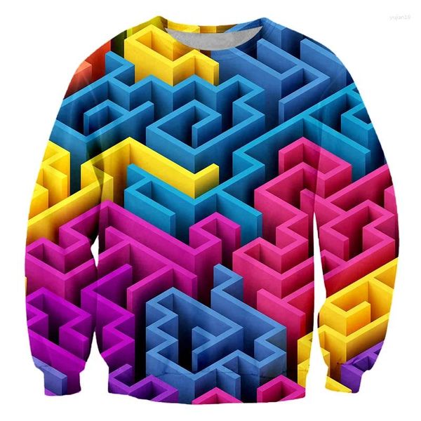 Sweats à capuche pour hommes IFPD EU / US Taille Hiphop Streetwear Pulls à manches longues à col rond Mode Cool Print Funny Colorful Maze 3D Sweatshirts