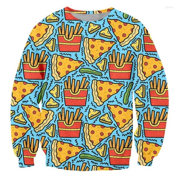 Sudaderas con capucha para hombre IFPD Hip Hop Sudaderas con estampado 3D Papas fritas Pizza Sudaderas Hombres Manga larga Comida Graffiti Jersey de gran tamaño Ropa de calle