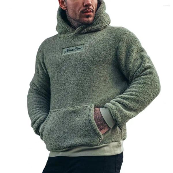 Sweat-shirt à capuche en laine d'agneau pour homme, sweat-shirt d'hiver chaud en peluche avec lettre pour plus de confort