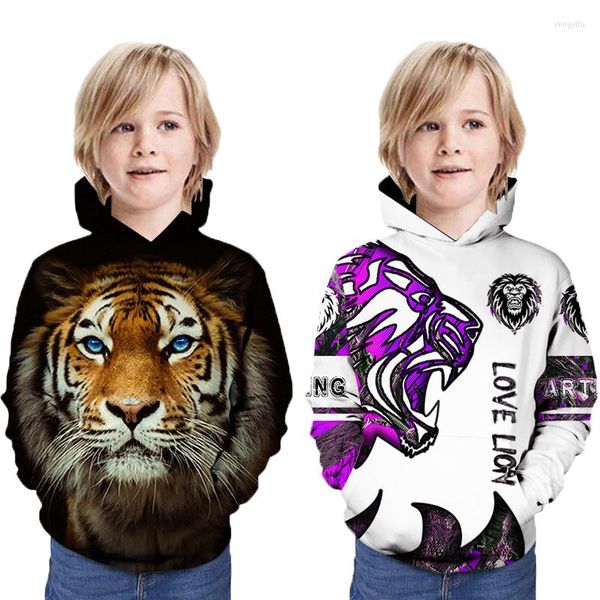 Sudaderas con capucha para hombre en 2022, suéter 3D, sudadera con capucha para niños de primavera y otoño, suéter informal de manga larga con patrón de tigre, ropa para niños de 4 a 11 años