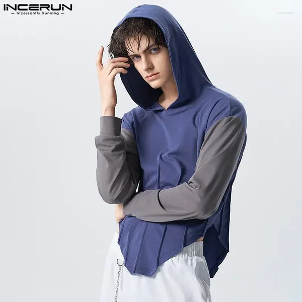 Sudaderas con capucha para hombres INCERUN Hombres Patchwork con capucha de manga larga suelta otoño casual jerseys streetwear 2024 acogedor elegante sudadera irregular