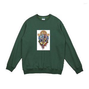 Heren Hoodies India Art Thailand Elephant God Tattoo Print katoen fleece mannen vrouwen o nek sweatshirts natuurlijke dikke warme stof geen pet