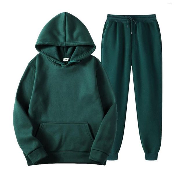 Sudaderas con capucha para hombre, estilo Ins, ropa deportiva Unisex de dos piezas para invierno, traje deportivo suelto, jersey con estampado de Color sólido, suéter con capucha