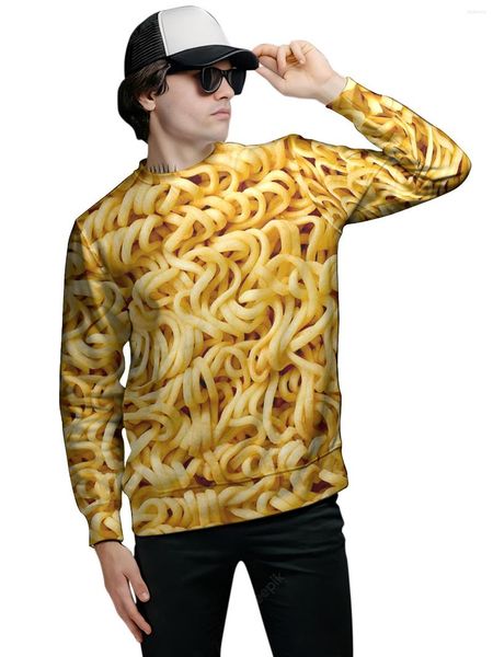 Sudaderas con capucha para hombre Fideos instantáneos Pizza Sudadera Patrón de alimentos Impresiones 3D Hombres Mujeres Prendas de abrigo de manga larga Cuello redondo Tops